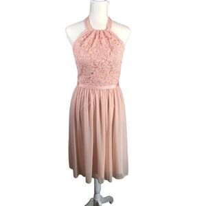 Peach Cocktail Dress 4 Pink Lace Chiffon Bridesmaid Dance Halter Homecoming Prom